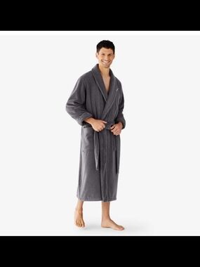 The Company Store Men's Gray Plush Shawl Collar Robe